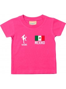 Kinder T-Shirt Fussballshirt Mexiko mit Ihrem Wunschnamen bedruckt, pink, 0-6 Monate