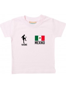 Kinder T-Shirt Fussballshirt Mexiko mit Ihrem Wunschnamen bedruckt, rosa, 0-6 Monate