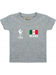 Kinder T-Shirt Fussballshirt Mexiko mit Ihrem Wunschnamen bedruckt, grau, 0-6 Monate
