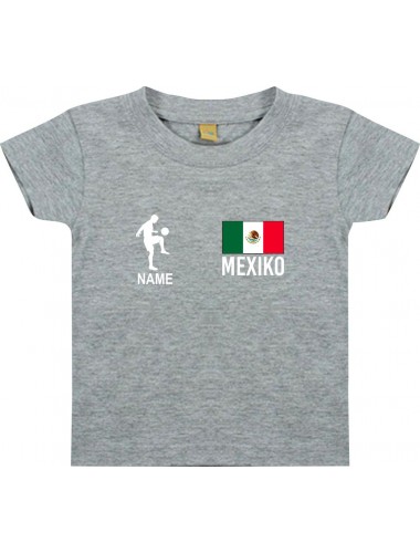 Kinder T-Shirt Fussballshirt Mexiko mit Ihrem Wunschnamen bedruckt, grau, 0-6 Monate