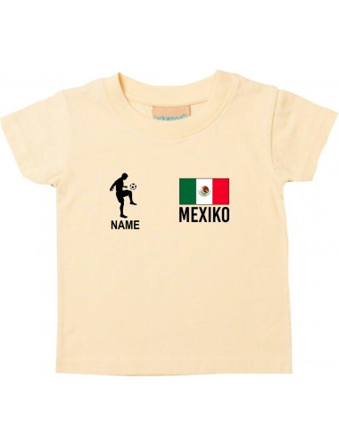 Kinder T-Shirt Fussballshirt Mexiko mit Ihrem Wunschnamen bedruckt, hellgelb, 0-6 Monate