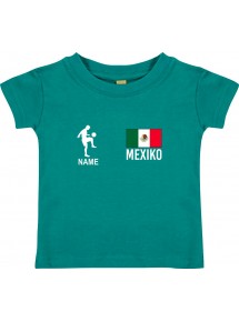 Kinder T-Shirt Fussballshirt Mexiko mit Ihrem Wunschnamen bedruckt, jade, 0-6 Monate