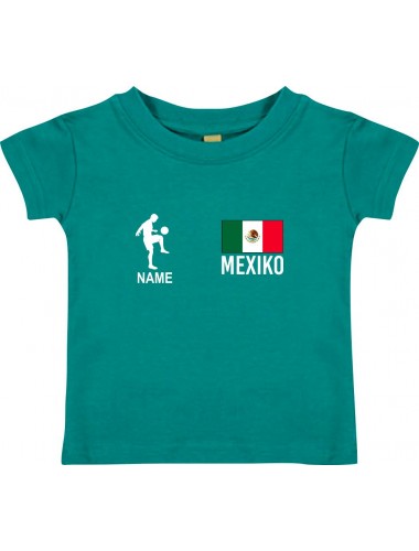 Kinder T-Shirt Fussballshirt Mexiko mit Ihrem Wunschnamen bedruckt, jade, 0-6 Monate