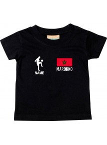 Kinder T-Shirt Fussballshirt Marokko mit Ihrem Wunschnamen bedruckt, schwarz, 0-6 Monate