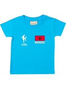Kinder T-Shirt Fussballshirt Marokko mit Ihrem Wunschnamen bedruckt, tuerkis, 0-6 Monate