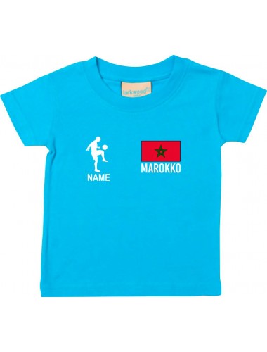 Kinder T-Shirt Fussballshirt Marokko mit Ihrem Wunschnamen bedruckt, tuerkis, 0-6 Monate