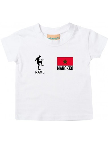 Kinder T-Shirt Fussballshirt Marokko mit Ihrem Wunschnamen bedruckt, weiss, 0-6 Monate