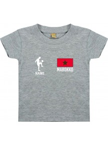 Kinder T-Shirt Fussballshirt Marokko mit Ihrem Wunschnamen bedruckt, grau, 0-6 Monate