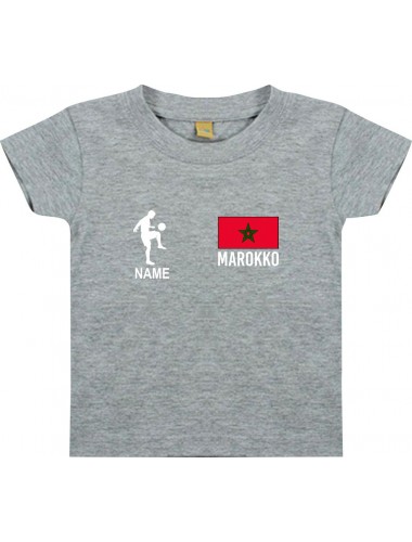Kinder T-Shirt Fussballshirt Marokko mit Ihrem Wunschnamen bedruckt, grau, 0-6 Monate