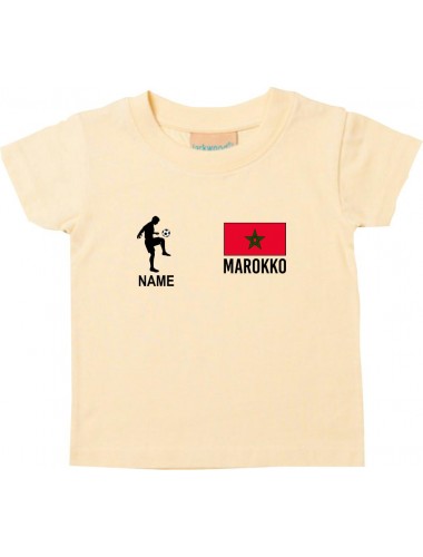 Kinder T-Shirt Fussballshirt Marokko mit Ihrem Wunschnamen bedruckt, hellgelb, 0-6 Monate