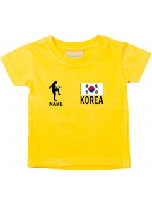 Kinder T-Shirt Fussballshirt Korea mit Ihrem Wunschnamen bedruckt, gelb, 0-6 Monate