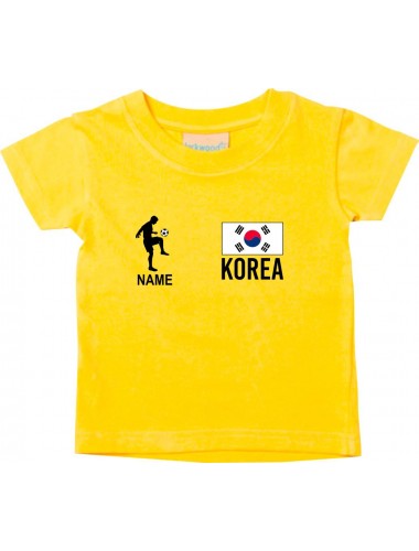 Kinder T-Shirt Fussballshirt Korea mit Ihrem Wunschnamen bedruckt, gelb, 0-6 Monate