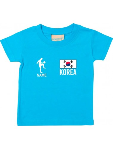 Kinder T-Shirt Fussballshirt Korea mit Ihrem Wunschnamen bedruckt, tuerkis, 0-6 Monate