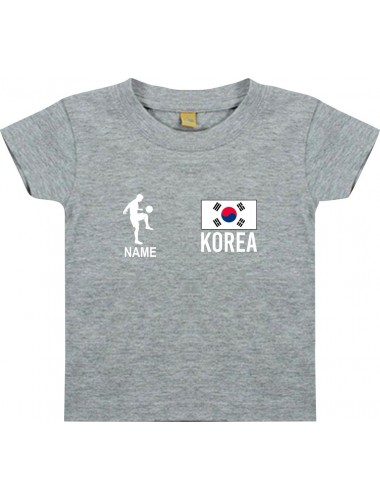 Kinder T-Shirt Fussballshirt Korea mit Ihrem Wunschnamen bedruckt, grau, 0-6 Monate