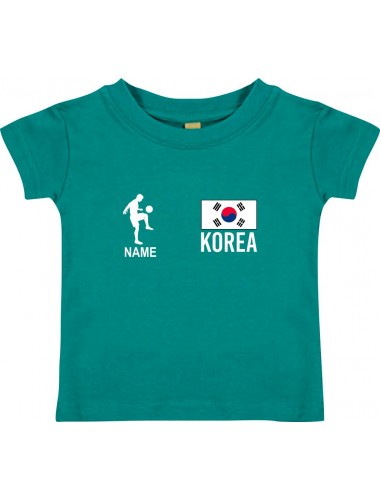 Kinder T-Shirt Fussballshirt Korea mit Ihrem Wunschnamen bedruckt, jade, 0-6 Monate