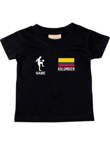 Kinder T-Shirt Fussballshirt Kolumbien mit Ihrem Wunschnamen bedruckt, schwarz, 0-6 Monate