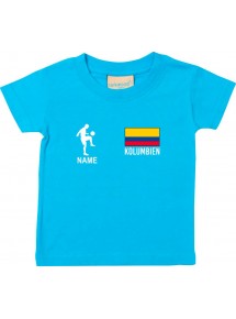 Kinder T-Shirt Fussballshirt Kolumbien mit Ihrem Wunschnamen bedruckt, tuerkis, 0-6 Monate