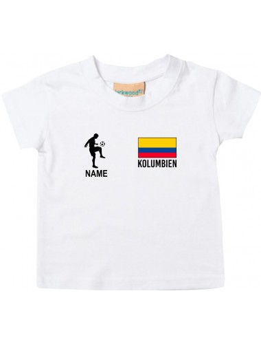 Kinder T-Shirt Fussballshirt Kolumbien mit Ihrem Wunschnamen bedruckt, weiss, 0-6 Monate