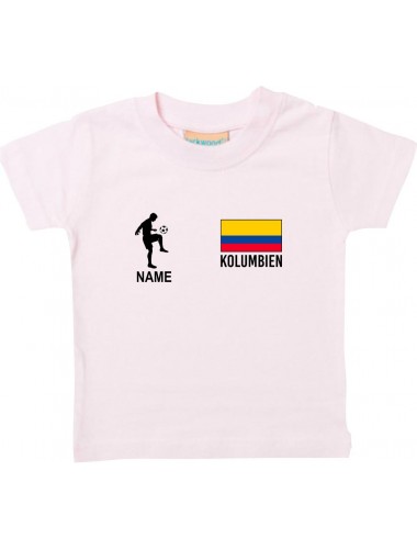 Kinder T-Shirt Fussballshirt Kolumbien mit Ihrem Wunschnamen bedruckt, rosa, 0-6 Monate