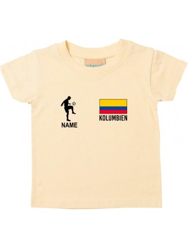 Kinder T-Shirt Fussballshirt Kolumbien mit Ihrem Wunschnamen bedruckt, hellgelb, 0-6 Monate