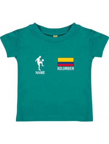 Kinder T-Shirt Fussballshirt Kolumbien mit Ihrem Wunschnamen bedruckt, jade, 0-6 Monate