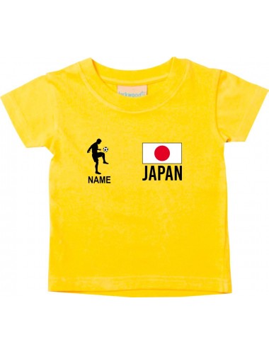 Kinder T-Shirt Fussballshirt Japan mit Ihrem Wunschnamen bedruckt, gelb, 0-6 Monate