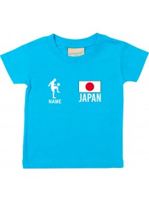Kinder T-Shirt Fussballshirt Japan mit Ihrem Wunschnamen bedruckt, tuerkis, 0-6 Monate