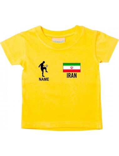 Kinder T-Shirt Fussballshirt Iran mit Ihrem Wunschnamen bedruckt, gelb, 0-6 Monate