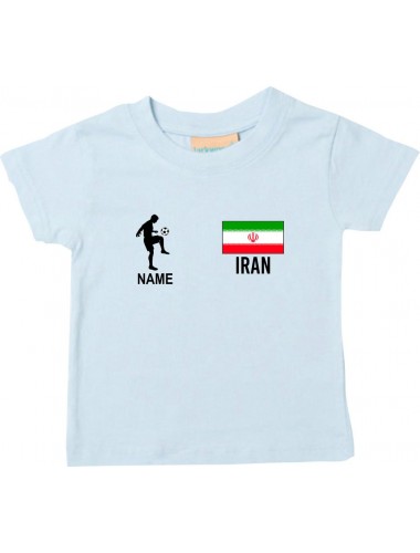 Kinder T-Shirt Fussballshirt Iran mit Ihrem Wunschnamen bedruckt, hellblau, 0-6 Monate