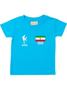Kinder T-Shirt Fussballshirt Iran mit Ihrem Wunschnamen bedruckt, tuerkis, 0-6 Monate