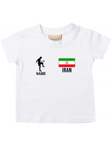 Kinder T-Shirt Fussballshirt Iran mit Ihrem Wunschnamen bedruckt, weiss, 0-6 Monate