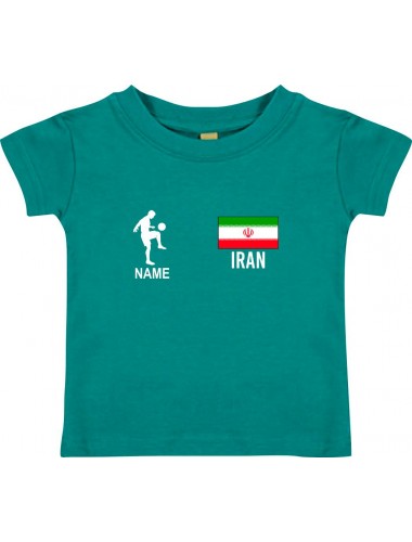 Kinder T-Shirt Fussballshirt Iran mit Ihrem Wunschnamen bedruckt, jade, 0-6 Monate