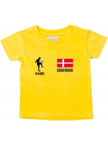 Kinder T-Shirt Fussballshirt Dänemark mit Ihrem Wunschnamen bedruckt, gelb, 0-6 Monate