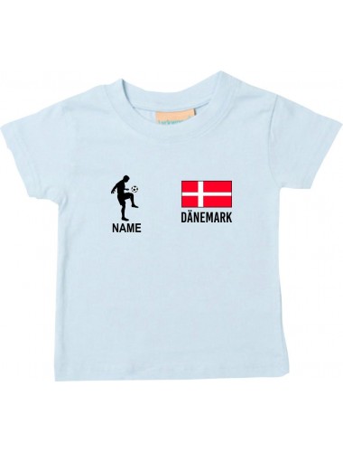 Kinder T-Shirt Fussballshirt Dänemark mit Ihrem Wunschnamen bedruckt, hellblau, 0-6 Monate