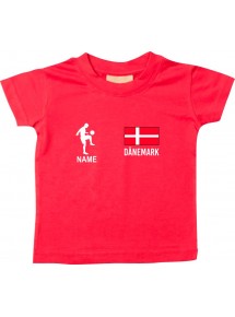 Kinder T-Shirt Fussballshirt Dänemark mit Ihrem Wunschnamen bedruckt, rot, 0-6 Monate