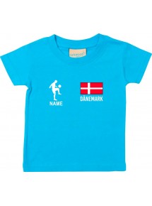 Kinder T-Shirt Fussballshirt Dänemark mit Ihrem Wunschnamen bedruckt, tuerkis, 0-6 Monate