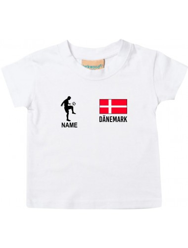 Kinder T-Shirt Fussballshirt Dänemark mit Ihrem Wunschnamen bedruckt, weiss, 0-6 Monate