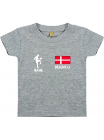 Kinder T-Shirt Fussballshirt Dänemark mit Ihrem Wunschnamen bedruckt, grau, 0-6 Monate