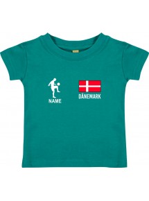 Kinder T-Shirt Fussballshirt Dänemark mit Ihrem Wunschnamen bedruckt, jade, 0-6 Monate