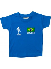 Kinder T-Shirt Fussballshirt Brasilien mit Ihrem Wunschnamen bedruckt, royal, 0-6 Monate