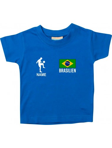 Kinder T-Shirt Fussballshirt Brasilien mit Ihrem Wunschnamen bedruckt, royal, 0-6 Monate