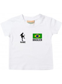 Kinder T-Shirt Fussballshirt Brasilien mit Ihrem Wunschnamen bedruckt, weiss, 0-6 Monate