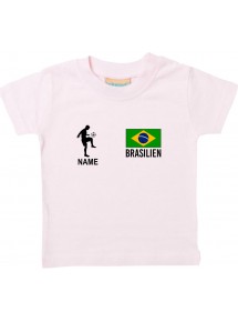 Kinder T-Shirt Fussballshirt Brasilien mit Ihrem Wunschnamen bedruckt, rosa, 0-6 Monate