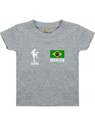 Kinder T-Shirt Fussballshirt Brasilien mit Ihrem Wunschnamen bedruckt, grau, 0-6 Monate