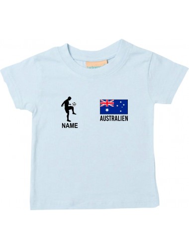 Kinder T-Shirt Fussballshirt Australien mit Ihrem Wunschnamen bedruckt, hellblau, 0-6 Monate