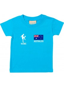 Kinder T-Shirt Fussballshirt Australien mit Ihrem Wunschnamen bedruckt, tuerkis, 0-6 Monate