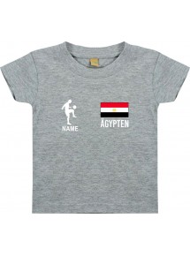 Kinder T-Shirt Fussballshirt Ägypten mit Ihrem Wunschnamen bedruckt, grau, 0-6 Monate