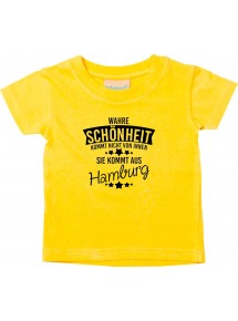 Kinder T-Shirt  Wahre Schönheit kommt aus Hamburg gelb, 0-6 Monate