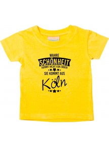 Kinder T-Shirt  Wahre Schönheit kommt aus Köln gelb, 0-6 Monate