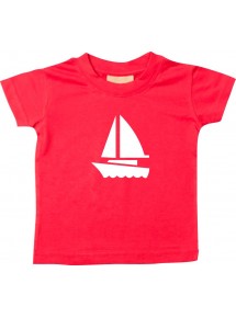 Süßes Kinder T-Shirt Segelboot, Jolle, Skipper, Kapitän, rot, 0-6 Monate